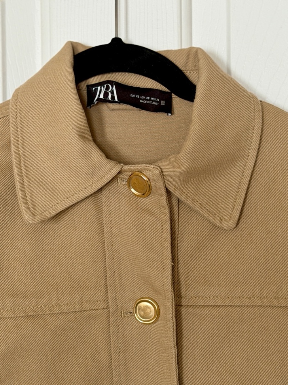 Zara Khaki Tan Cropped Utility Jacket Gold Buttons Women’s S - Picture 3 of 14